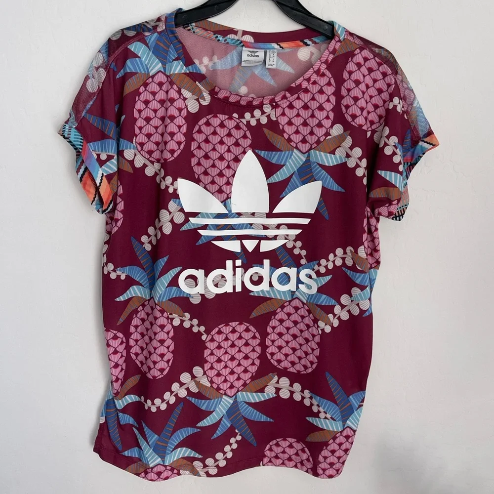 ADIDAS x FARM Rio Pineapple Print Boxy Tee Shirt Size XS Streetwear - Picture 3 of 6